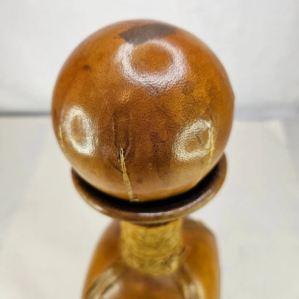Vintage Brown Leather Decanter Bottle w/ Ball Stopper Rustic Neck Made in‎ Italy